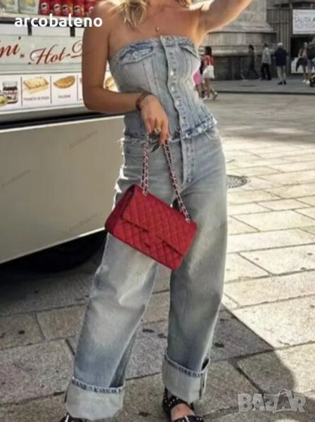 Дамски свободен ежедневен прав дънков гащеризон в ретро моден стил, снимка 1