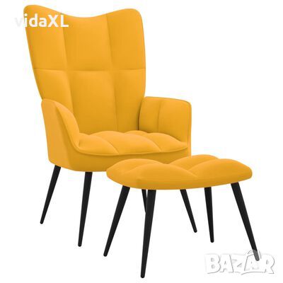 vidaXL Релаксиращ стол с табуретка, горчица жълто, кадифе и PVC（SKU:328091, снимка 1
