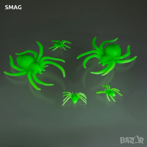 Хелоуин / Halloween декоративни паяци, светещи в тъмното (Glow in the Dark), комплект 4 бр._1244355, снимка 1