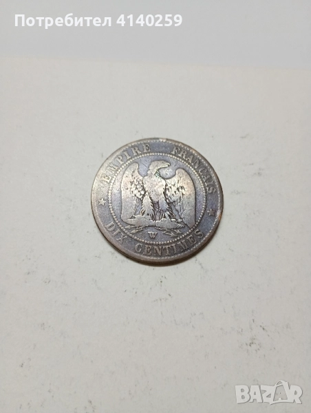 Франция монета 10 сантима 1853 г, снимка 1