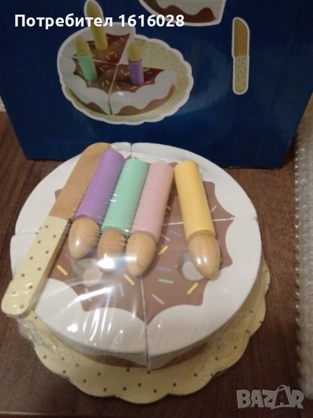 Дървена детска торта със свещички за рожден ден, снимка 1