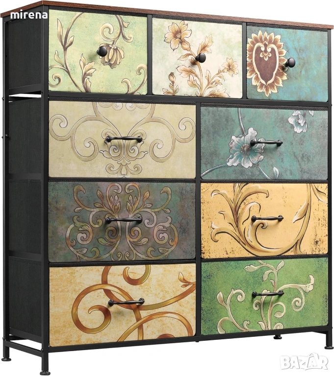 Скрин от плат с 9 чекмеджета, здрава стоманена рамка, Винтидж принт, снимка 1