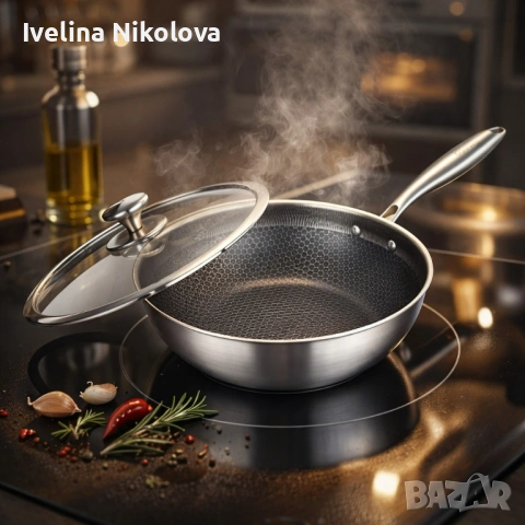 Уок тиган с капак Goldmann Fusionhex Pro GM 1128-28WK, 28x8.5 см., Незалепващо Покритие, Неръждаема 