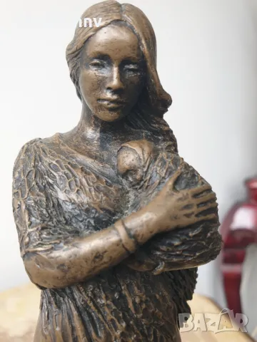 20см-1кг Anne David статуетка/шотландска бронзова скулптура/фигура на майка с бебе, снимка 8 - Статуетки - 50311198