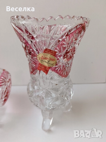 Кристални ваза и бонбониера/захарница Anna Hutten, снимка 5 - Вази - 52425121