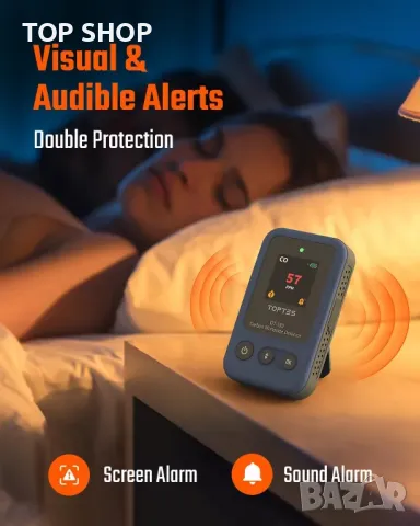 TOPTES OT-139 Преносим детектор за въглероден окис, звукови и визуални сигнали, 0-1000ppm - син, снимка 4 - Други стоки за дома - 49965670