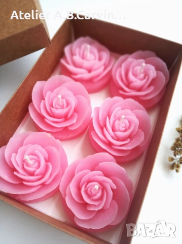 Комплект от 6 ароматни чаени свещички розички,за подарък или за дома, снимка 7 - Декорация за дома - 53619729