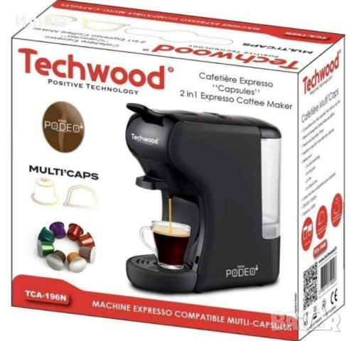 Кафемашина 2в1Techwood TCA-196N, 19бара/1450W, Черен + Приставка за Мляно кафе, снимка 3 - Кафемашини - 45102777