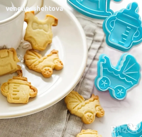 Бебе бебешка количка боди шише конче резци резец с бутало фондан бисквитки декорация , снимка 3 - Форми - 52873928