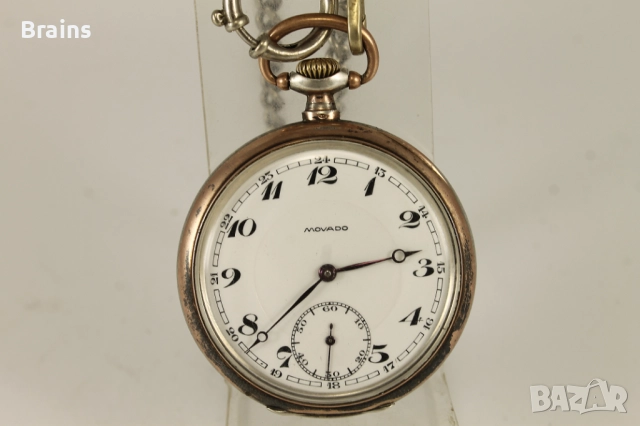 1920"s MOVADO Сребърен Джобен Швейцарски Часовник, снимка 2 - Антикварни и старинни предмети - 51758064