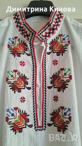 мъжка риза памук със българска ръчна бродерия и на ръкавите , снимка 2 - Тениски - 50772103