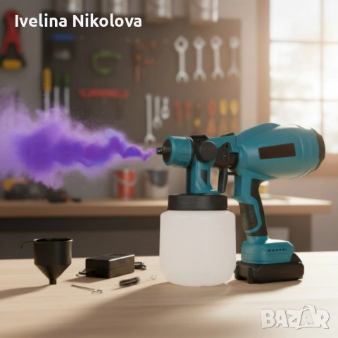 Акумулаторен и безжичен пистолет за боядисване с 2 батерии 21V, снимка 7 - Други - 53646349