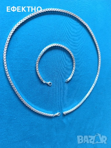 Масивен, сребърен ланец, масивна сребърна гривна. Комплект. В кутия за подарък., снимка 2 - Бижутерийни комплекти - 50952471