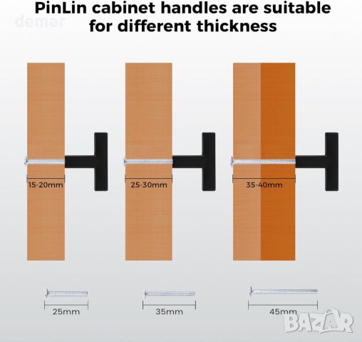 PinLin 5 опаковки Дръжки за врати на шкафове Неръждаема стомана Ширина 10 mm Черен квадрат, снимка 5 - Други стоки за дома - 45436520