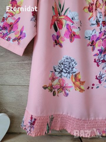 Розова блуза на цветя , снимка 2 - Тениски - 46226216