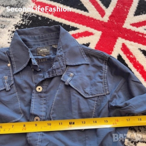 Дамска риза G-Star Raw 3301 Just The Product, синя, с копчета тип „тик-так“, размер S, снимка 5 - Ризи - 52796496