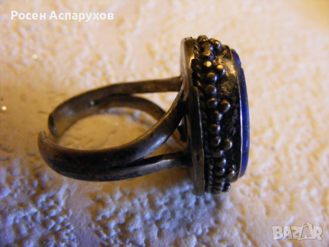 Колекционерски сребърен пръстен с гема лапис лазули, снимка 4 - Пръстени - 53670340