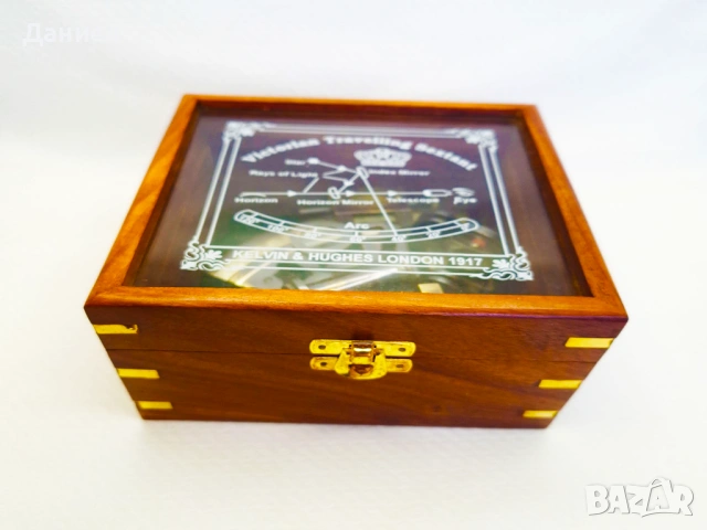 Луксозен бронзов секстант в дървена кутия, снимка 8 - Подаръци за мъже - 53610850