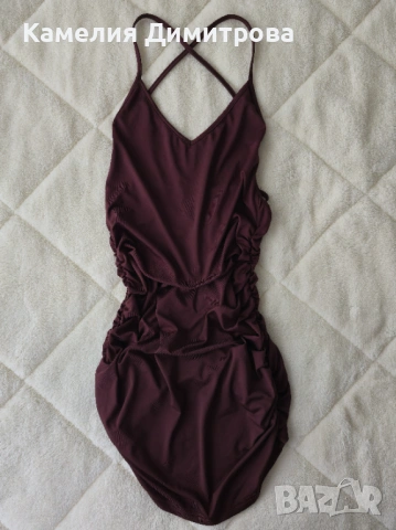 Елегантна дамска рокля с тънки презрамки в тъмно кафяв нюанс, снимка 2 - Рокли - 53285426