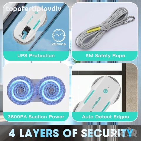 Робот за почистване на прозорци HAUSHOF Robot,Гаранция, снимка 5 - Прахосмукачки - 53261720