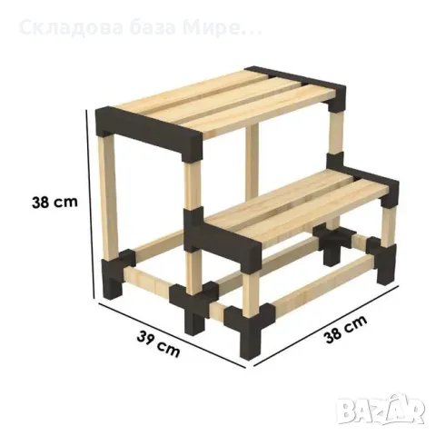 Дървена стълба с две стъпала до 180 кг, 39x38x38 сантиметра, снимка 3 - Други стоки за дома - 48488115