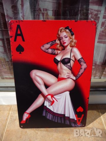 Метална табела еротика хазарт асо пика купа червено и черно карти секси покер белот сантасе, снимка 1 - Декорация за дома - 46031862