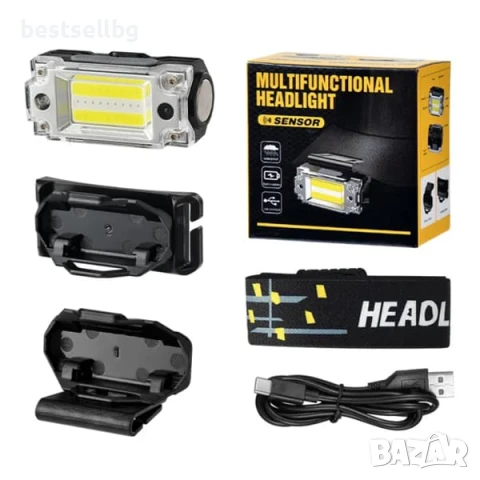 Мощен акумулаторен челник със сензор USB LED фенер за глава къмпинг лов риболов бягане работа силен, снимка 7 - Къмпинг осветление - 51204114