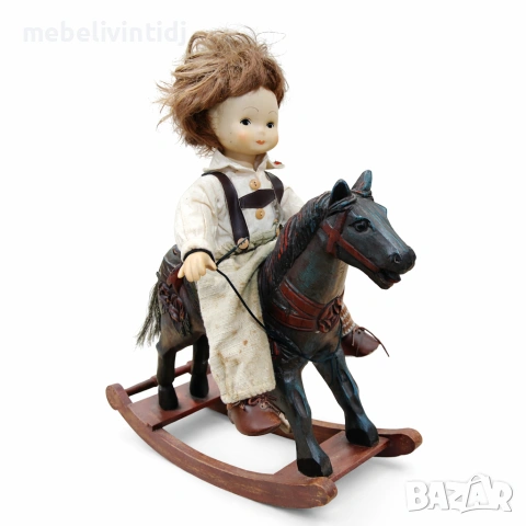Ретро кукла с дървен люлеещ се кон, снимка 3 - Антикварни и старинни предмети - 53685204