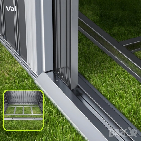 Метална градинска къща за инструменти с вентилация и заключване - 277 × 299 × 192 см, снимка 8 - Други инструменти - 53670023