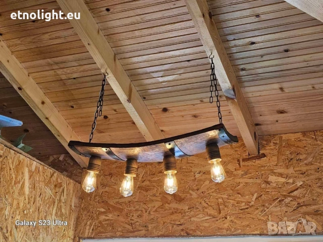 Полилеи от автентични рестарирани бъчви с ръчно изработени дървени чашки, снимка 11 - Полилеи - 48942453