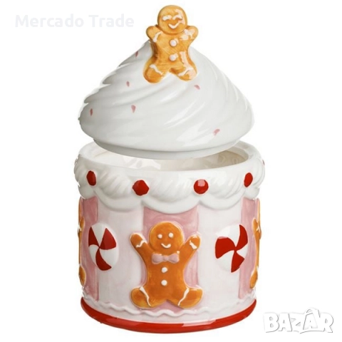 Коледен буркан за бисквитки Mercado Trade, Мъфин, Бял, снимка 2 - Кутии за храна - 52459691