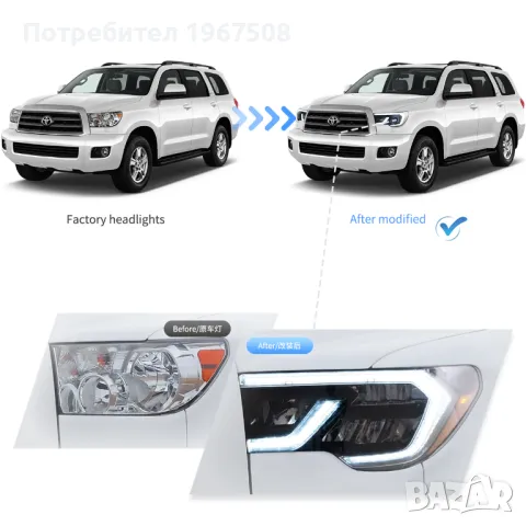 Комплект LED фарове за Toyota Sequoia 2008-2020 и Tundra 2007-2013, снимка 6 - Части - 47108514