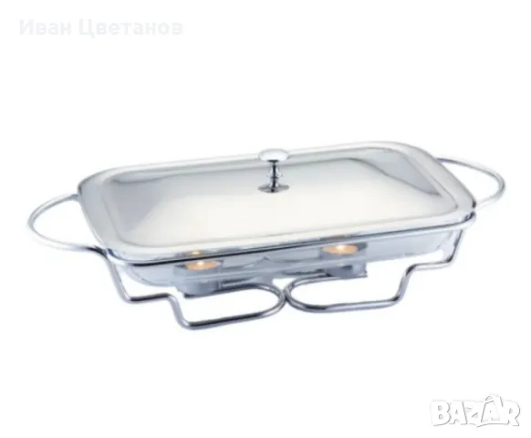 Съд за затопляне Bohmann, 3л. правоъгълен, 2свещи, Стоманен капак, Стъкло, Инокс