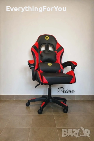 Удобен геймърски стол с поставка за крака и масажна лумбална възглавница