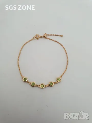 Сребърна Позлатена Гривна с Перидот, снимка 3 - Гривни - 49660187