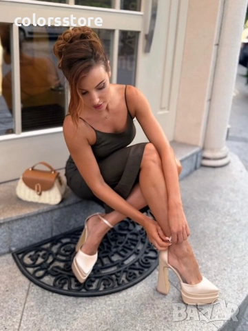 Сандали на ток - бежово златист сатен - VTK25 