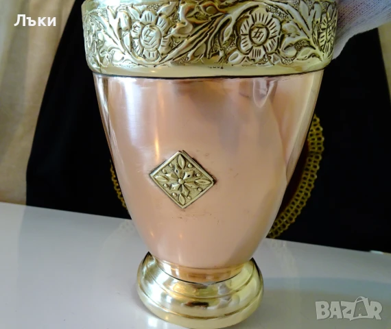 Приказна медна кана,медна ваза шедьовър,бронзов обков. , снимка 4 - Антикварни и старинни предмети - 50703599