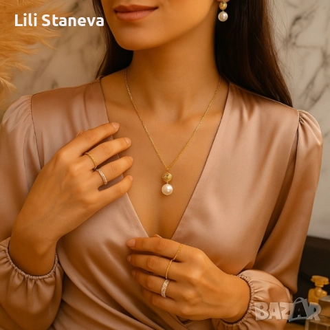 Класически комплект колие и обеци с перли. , снимка 2 - Колиета, медальони, синджири - 51467959