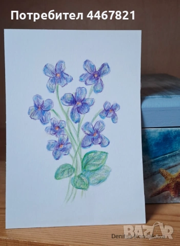 Рисунка Дива Теменуга Картина Viola Odorata, снимка 2 - Картини - 53910317