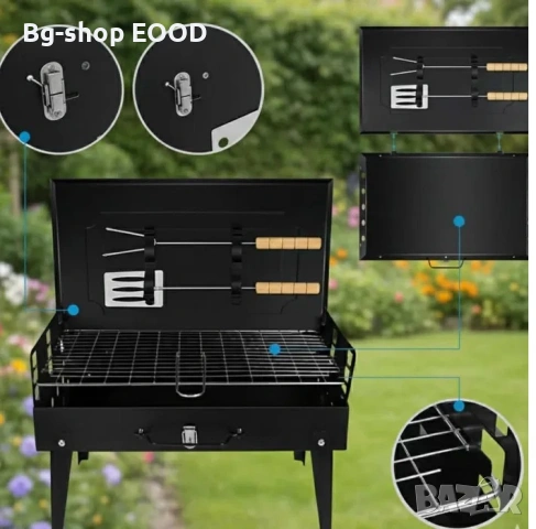 Преносима сгъваема градинска скара , 44x27x47 см, за къмпинг, снимка 12 - Барбекюта - 53812159