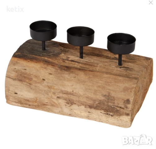 Дървен свещник за три свещи