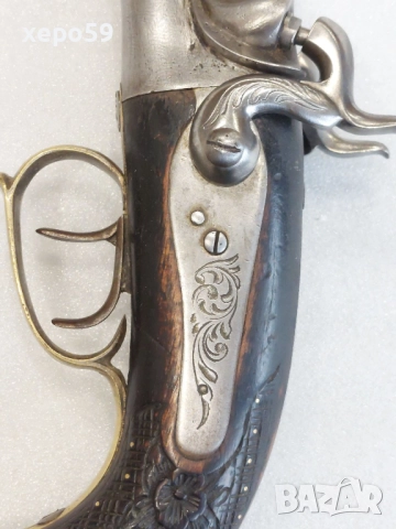 Рядък, в отлично състояние, двуцевен капсулен пищов-дамаскова стомана, снимка 10 - Антикварни и старинни предмети - 52292828