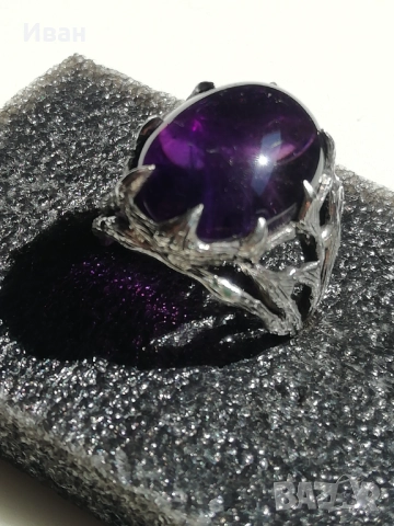 Сребърен пръстен с Аметист , снимка 3 - Пръстени - 51688781