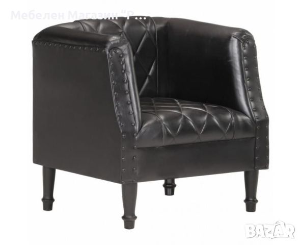 Фотьойл, черен, естествена козя кожа  , снимка 1 - Дивани и мека мебел - 45751282