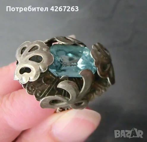 Ретро пръстен със син кристал, регулируем