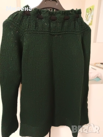 Масленозелен пуловер Paolo Venturi, снимка 2 - Блузи с дълъг ръкав и пуловери - 52504198