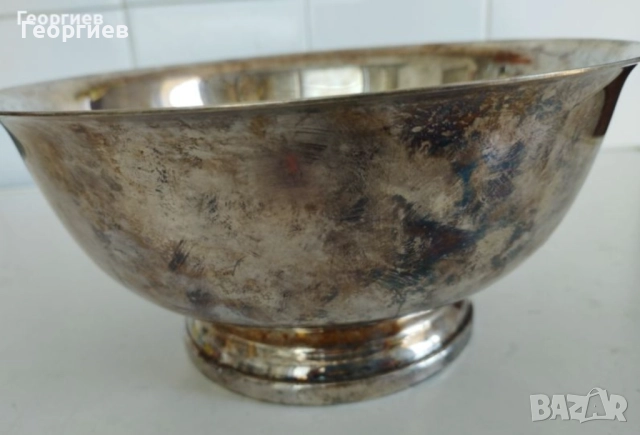 Посребрени месингови купа,табла+2 бр,чинии алпака .