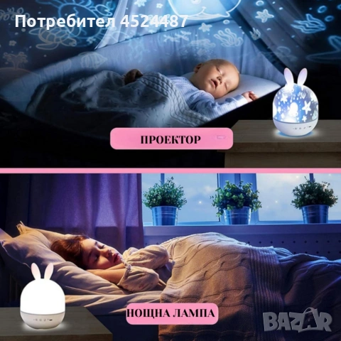 Очарователна нощна лампа и проектор 2 в 1, снимка 5 - Детски нощни лампи - 53861039
