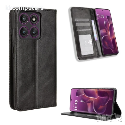 Motorola Edge 60 Pro Ретро Магнитен Кожен Калъф Портфейл с Поставка и Скрийн Протектор - Четири Цвят