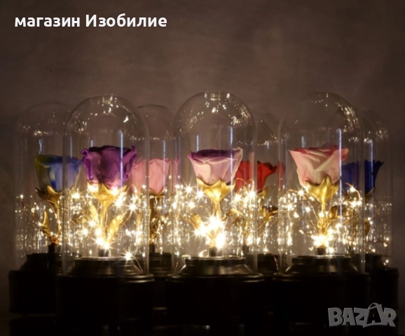 Вълшебна неувяхваща роза в стъкленица с LED светлина. Размер: 8.5 х 18 см; Размер на кутия: 16 х 16 , снимка 4 - Изкуствени цветя - 52322606